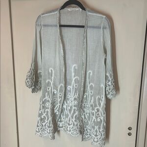 Soft Surroundings Light khaki / cream umbrae Sheer Cardigan size S embroidered